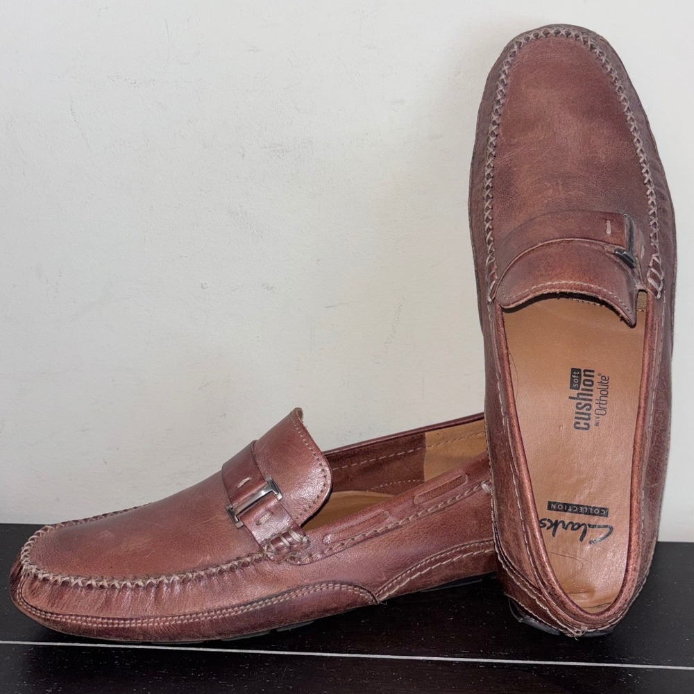 Clarks | Mens 9.5‎ | Ashmont Bit | Cognac Leather Driving Loafers Cushion Soft